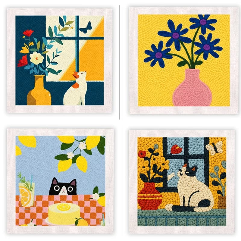 Adults 25x25cmCHENISTORY DIY Cross Stitch Kit Cat Complete Punch Needle Embroidery Craft Set Handcraft Sewing Kit