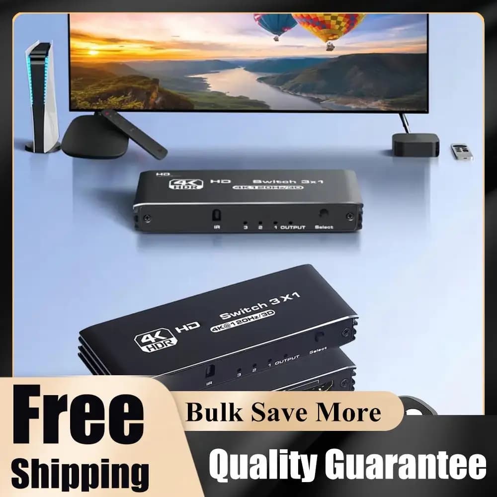 Switch Splitter 4K 120Hz 3x1, Video Plug and Play Converter with IR remote control for HD-DVD, PS3/4/5, Xbox 360