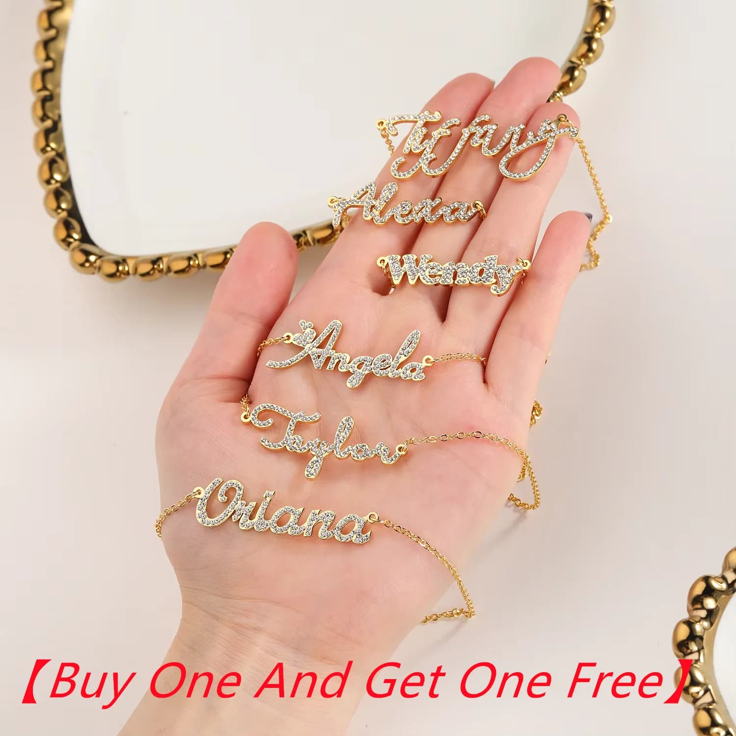 [Acquista uno e ricevi uno gratis] Collana con nome in cristallo personalizzato Catena con lettere ghiacciate Targhetta con diamanti personalizzata Regali per le donne