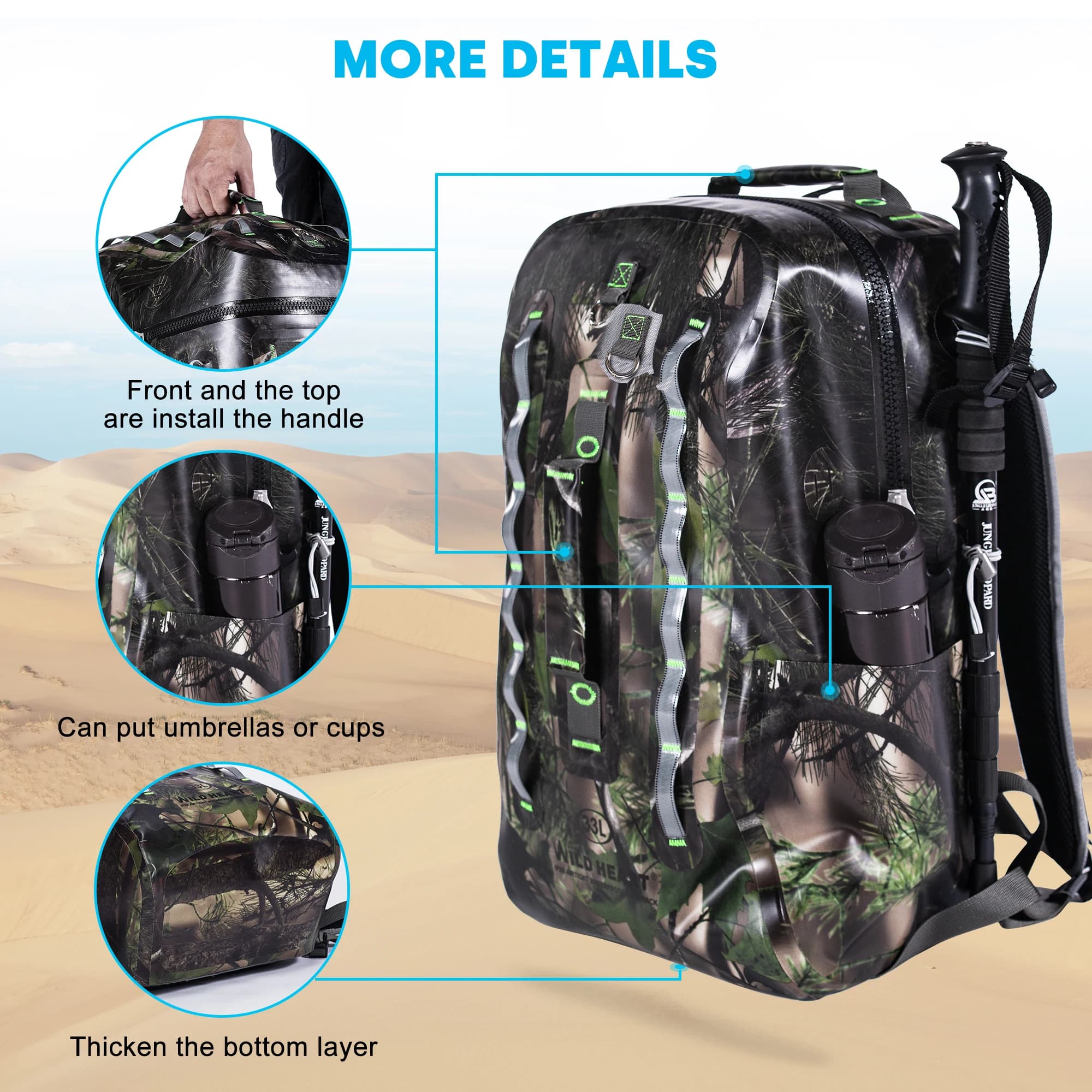 WILD HEART Zaino Impermeabile e Ermetico 33L, Borsa Impermeabile per Canoa, Kayak, Escursionismo, Perfetto per Avventure Fluviali, Borsa Portaoggetti