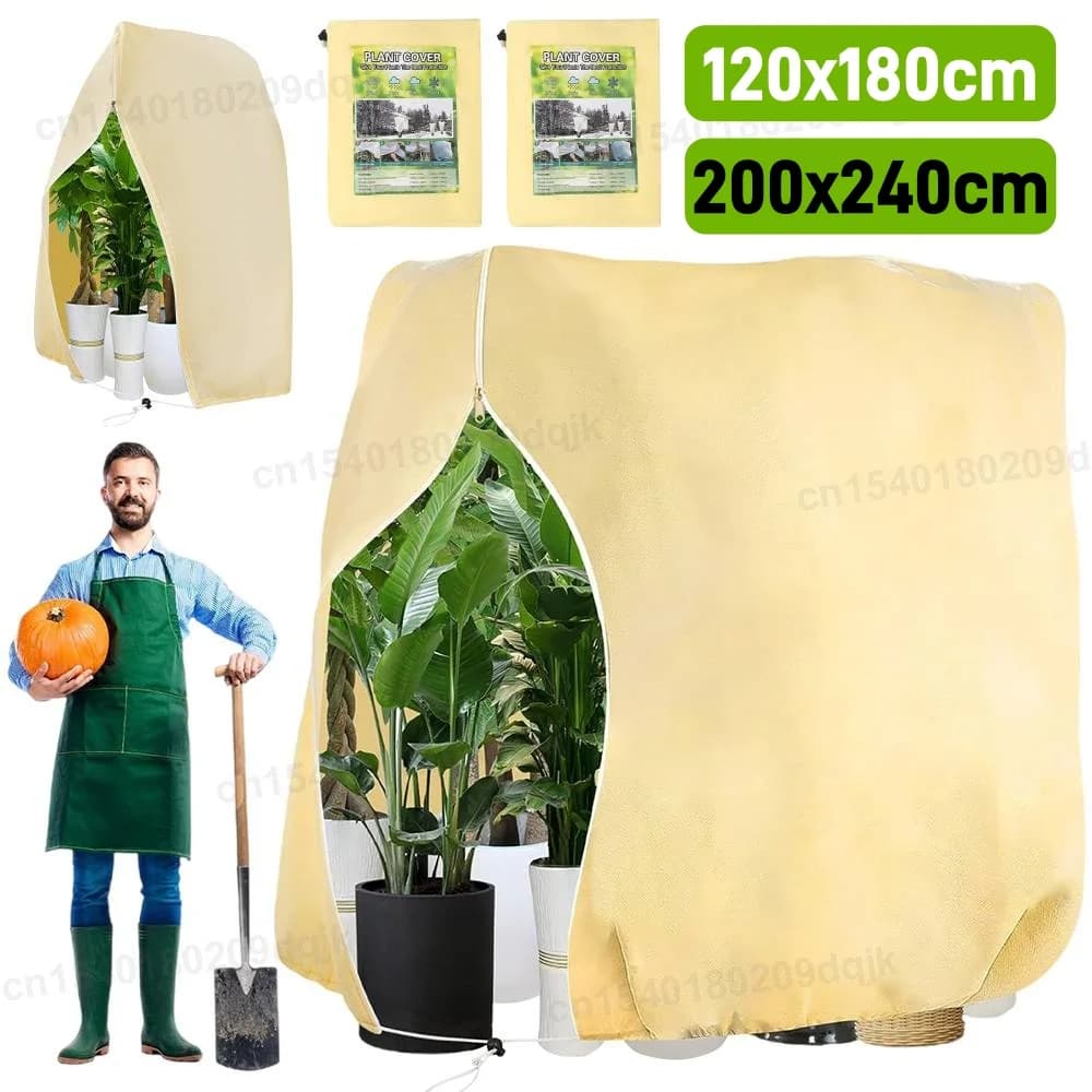 Large winter protective bag for potted plants Thick and cold protection with zipper for palm of olevel, 200x240 cm/180x120 cm