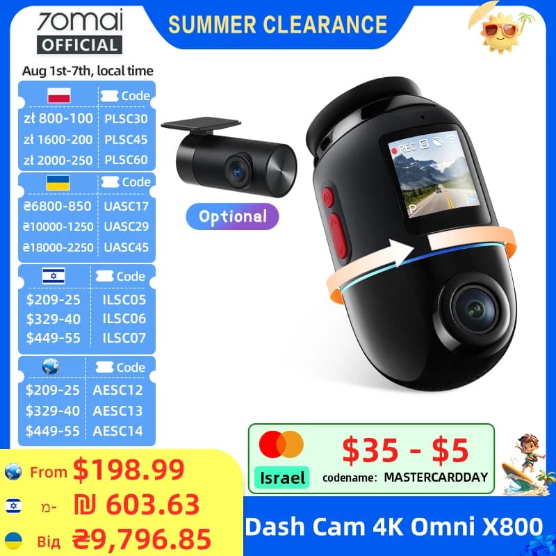 70mai Dash Cam 4K Omni X800 IMX678 360 ° Supercondenser complete display 70mai X800 GPS integrated ADAS 24 hours Parking monitor AI Motion