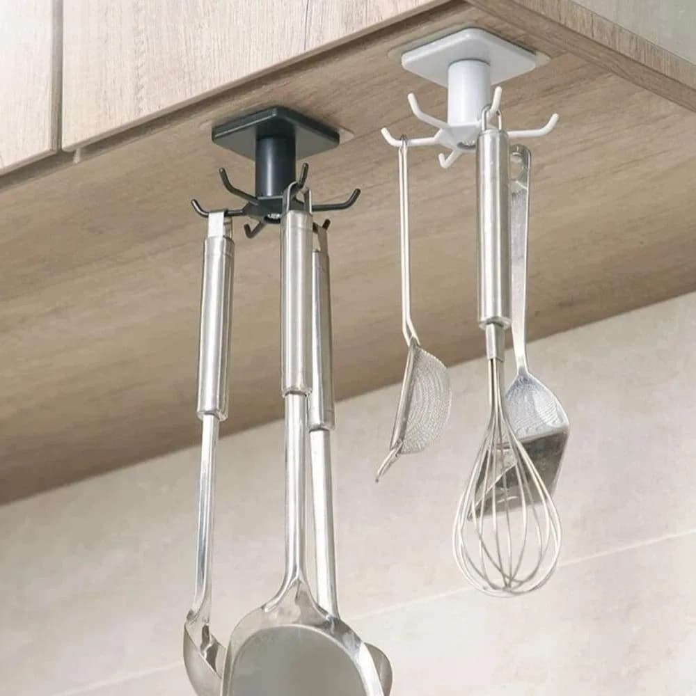 Scaffale di stoccaggio rotante a 360 gradi Nessuna punzonatura Scaffali multifunzionali salvaspazio Ganci a parete a 6 artigli Organizzatore da cucina