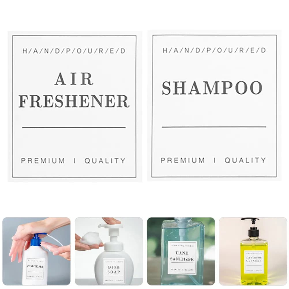 2 Set di Etichette Impermeabili e Oleorepellenti per Dispenser di Sapone, Flaconi di Shampoo, Adesivi Minimalisti Bianchi e Neri