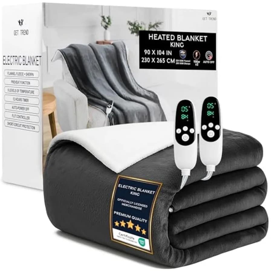 Coperta riscaldante elettrica Luxurio in pile, 9 impostazioni di calore e spegnimento automatico dopo 12 ore, regalo per nonni e anziani, 90x105 cm
