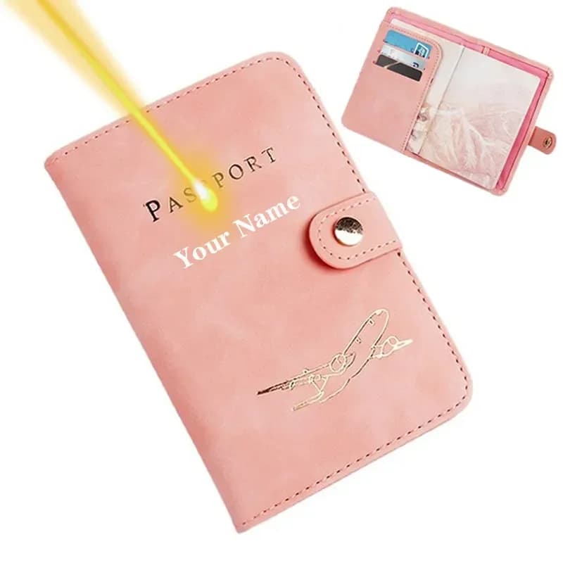 Porta carte multifunzionale con design inciso per donna/uomo Nome personalizzato Passaporto con blocco RFID per viaggi e regali perfetti