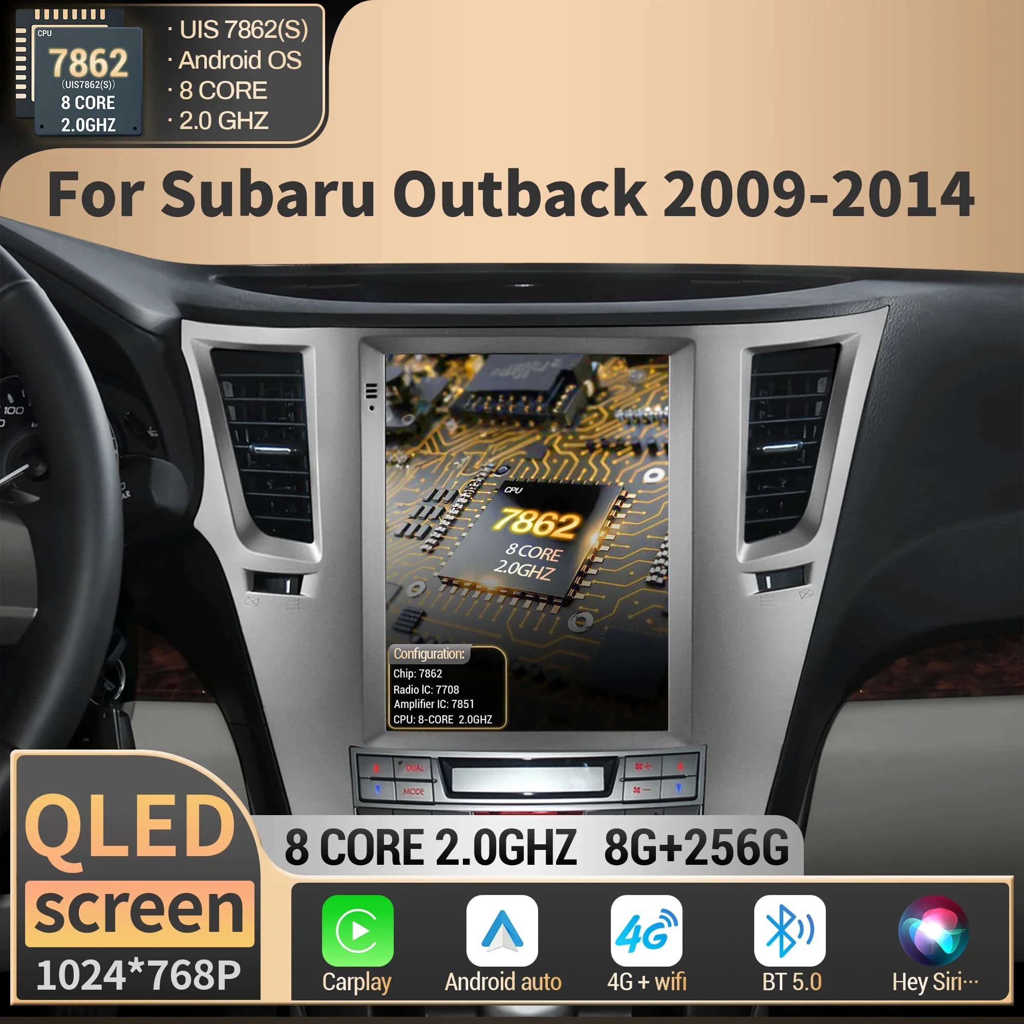 Unità principale di navigazione GPS multimediale per autoradio con touch screen QLED da 9,7 pollici per Subaru Outback 2009-2014 con Carplay