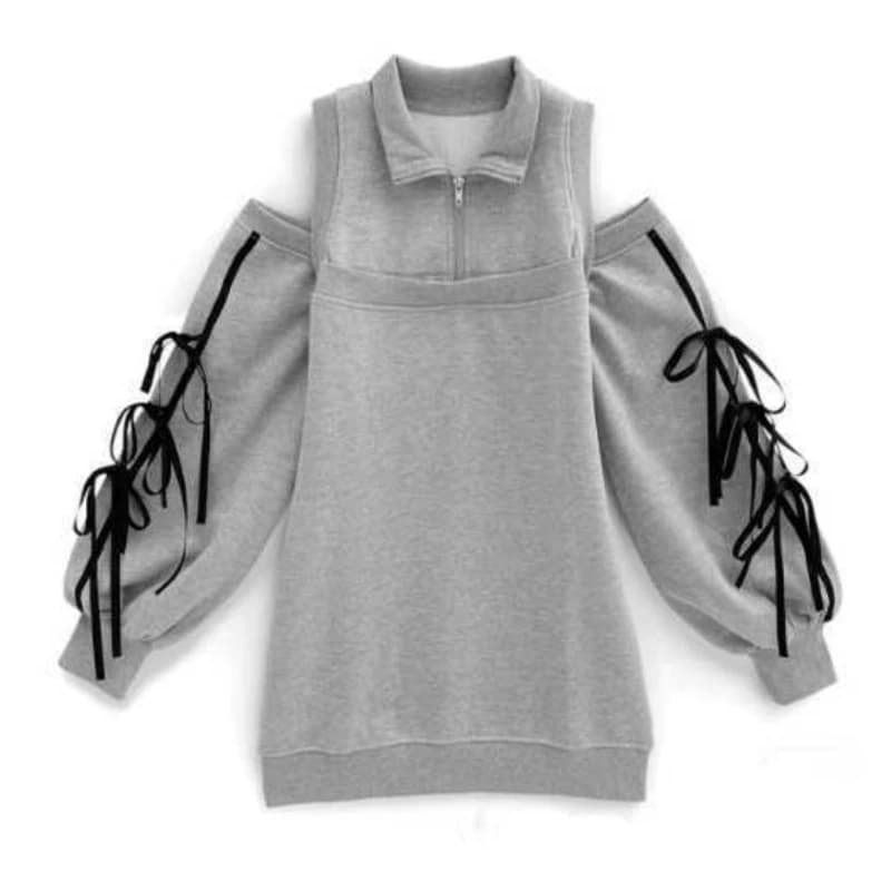 Abito in felpa con spalle scoperte gotico giapponese Harajuku Abiti casual con fasciatura Grunge Y2k Estetica Donna Stand Neck Zipper Vestidos
