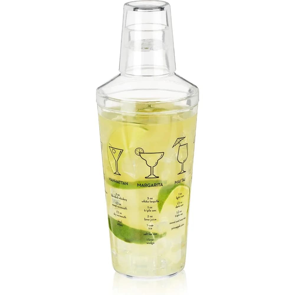 shaker per cocktail maraca con colino da incasso, miscelatore per bevande con 7 ricette e misurazioni classiche di bevande, perfetto per le serate di gioco