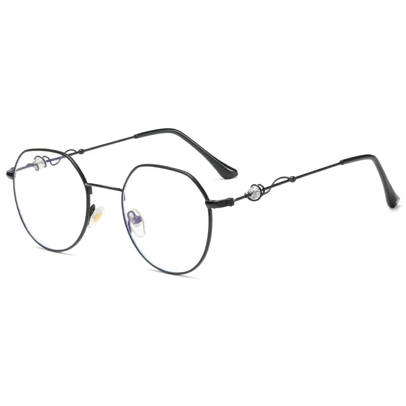 Elegant Crystal Embellished Round Eyeglasses Women Blue Light Blocking Metal Thin Frame Clear Lens Fashion Literary Glasses 6 Co