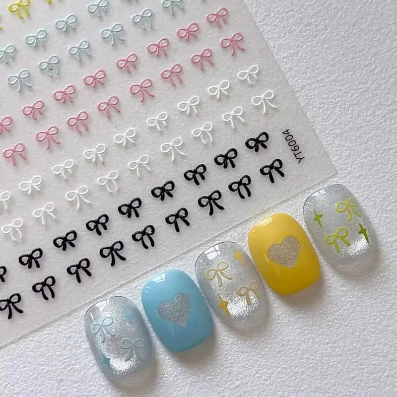 1 foglio di colori misti adesivi per nail art con fiocco in rilievo giapponese carino bowknot con ciondoli per unghie fiocco per accessori per unghie manicure fai da te