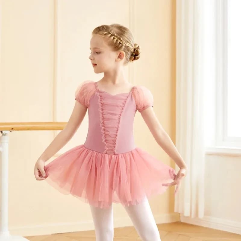 Tutu di balletto vestito per ragazza body di balletto manica a sbuffo vestito da balletto bambini danza gonne Gauzy Skate Dance Party body Swiomwer