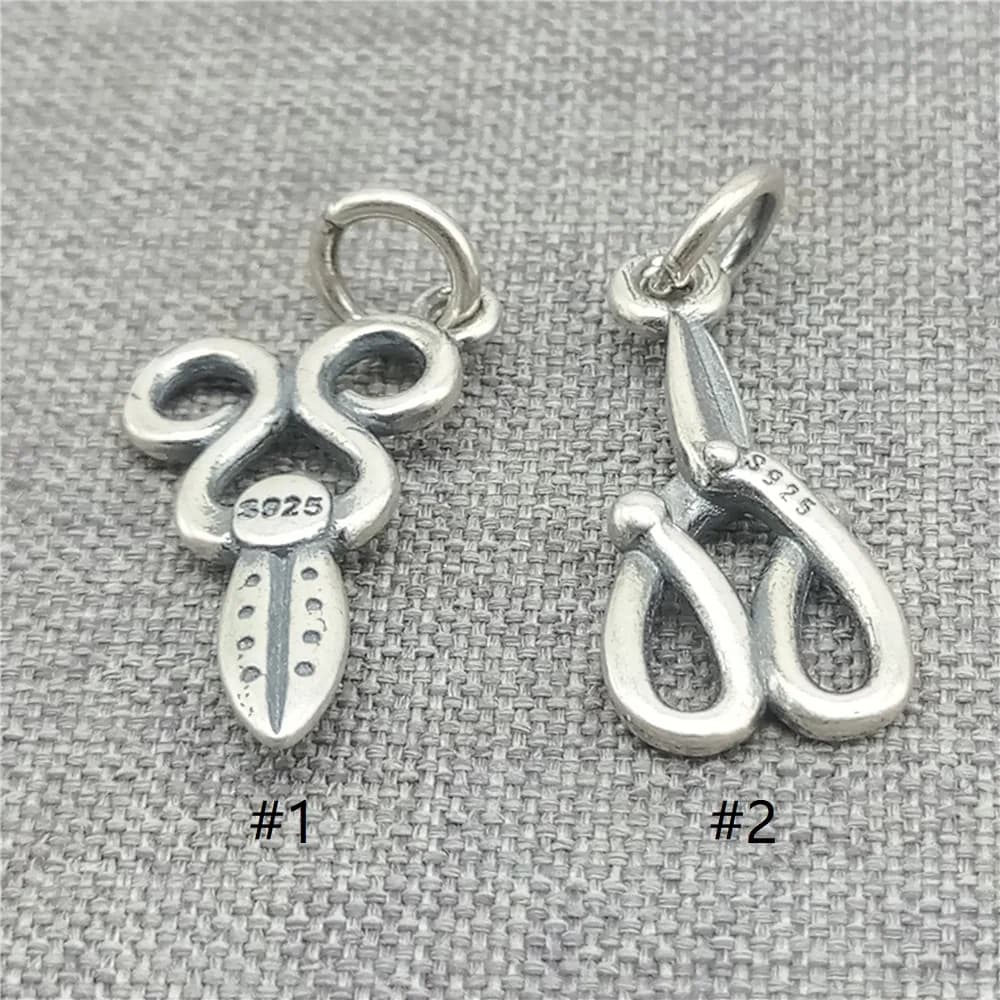 2 Pieces Hairdresser Scissors Charms in 925 Sterling Silver for Necklace Making