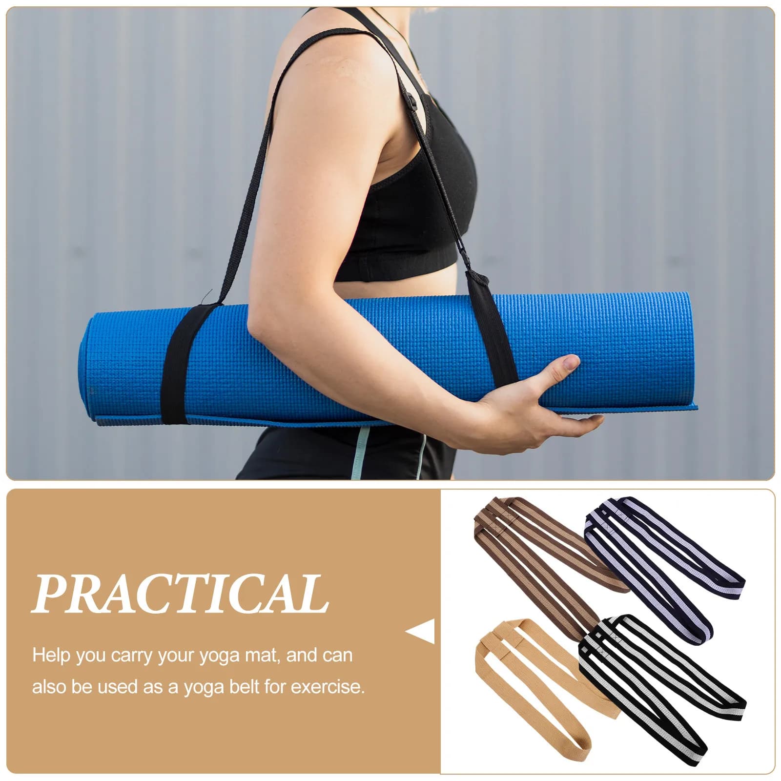 Yoga Mat Transport Belt, 4 Pieces, Robust, Polyester And Cotton, Adjustable, Portable, Yoga Exercise Belt, Multifunction Training Shoulder Strap