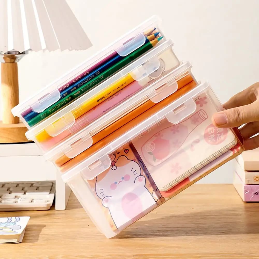 Scatola portaoggetti per cancelleria di grande capacità Organizzatore da tavolo trasparente Astuccio per penne Forniture di cancelleria Portapenne Ufficio scolastico