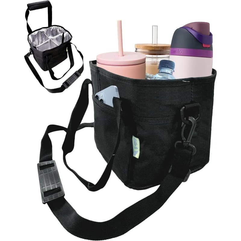 WOOJACK Drink Carrier Bag for 4 Cups, Water Bottle Holder with Adjustable Strap, Reusable Drink Holder Bag, Portable Beverage