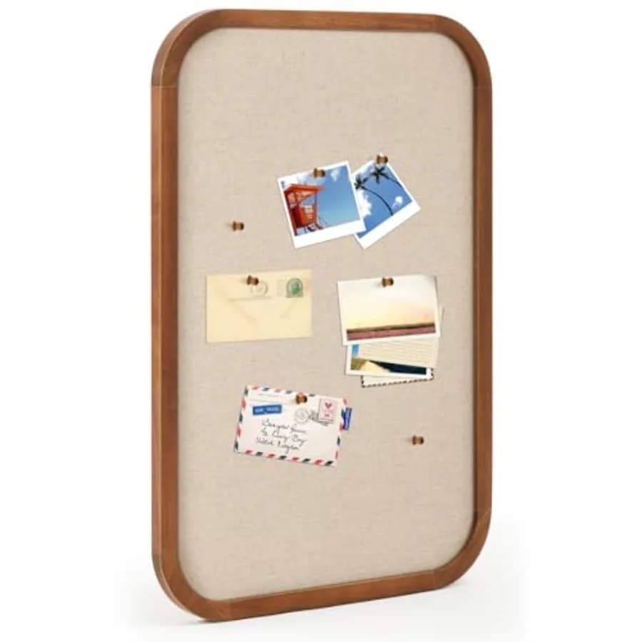 Vintage Box with Linen Frame, Large Cork and Textile Fabric for Photos and Messages, Decorative Print