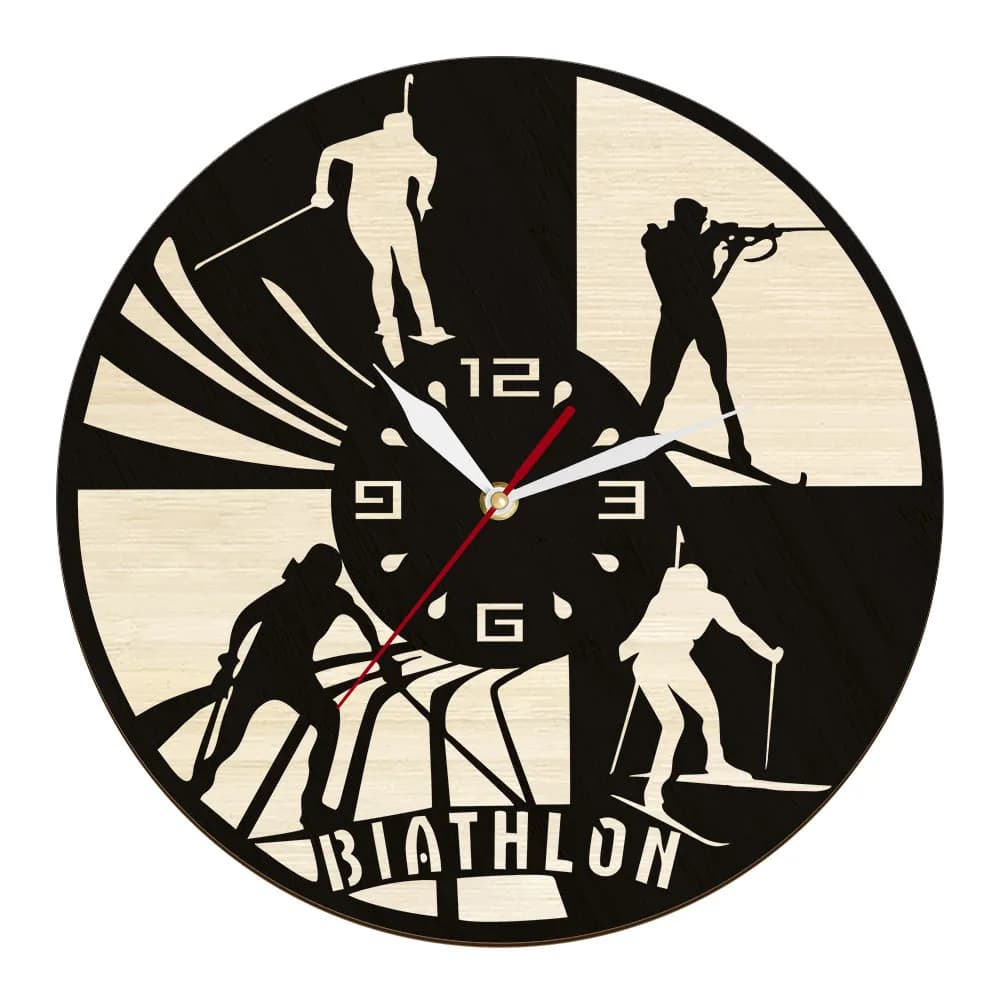 Biathlon Sci e tiro con fucile Orologio da parete Arena Decor per atleti Sala dei fan Sci di fondo Orologio da parete per sport invernali