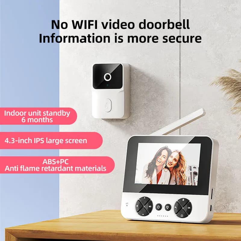 Protezione di sicurezza intelligente Videocitofono wireless da 4,3 pollici Citofono vocale Campanello Promemoria visitatore Supporto registrazione video