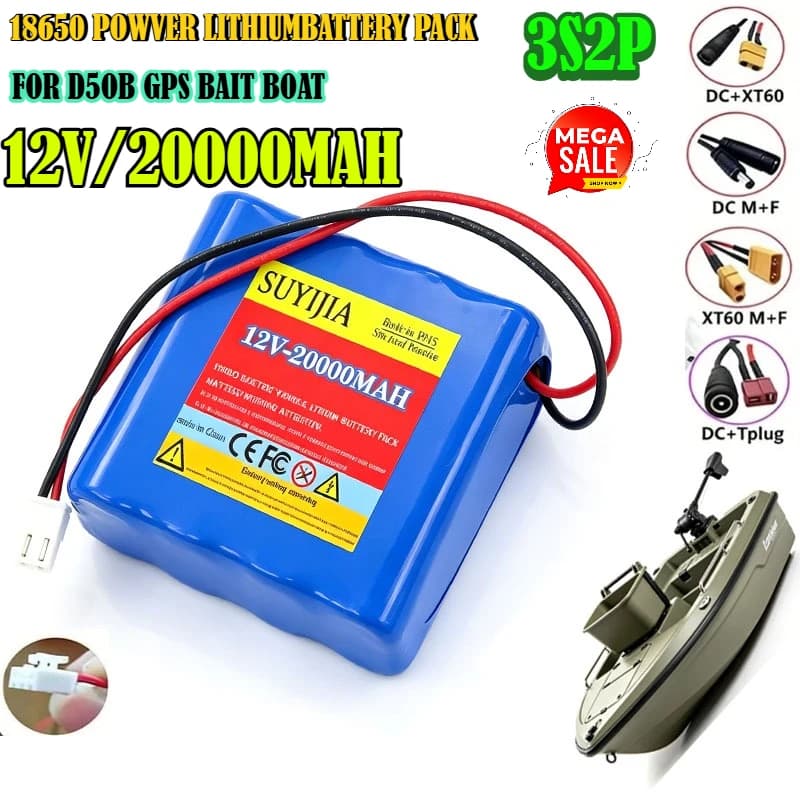 Batteria al Litio 18650 12V 20000mAh D50B per GPS, Bait Boat, Ascensore, Citofono, Videocitofono, Luce di Emergenza