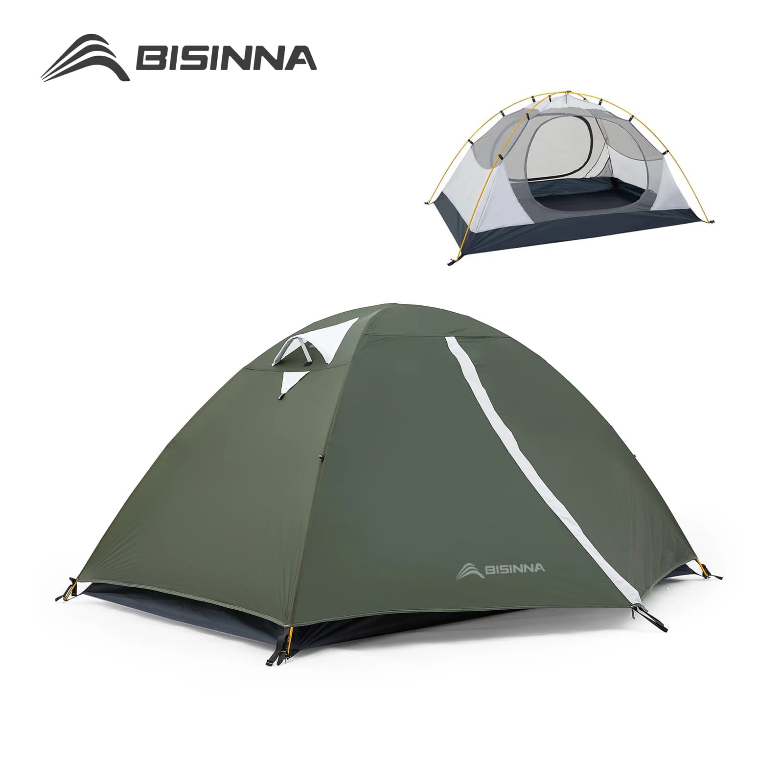 BISINNA 20D Nylon Camping Tent for 2 People, Ultralight, Waterproof, with Aluminum Poles, Beach and Hiking Portable