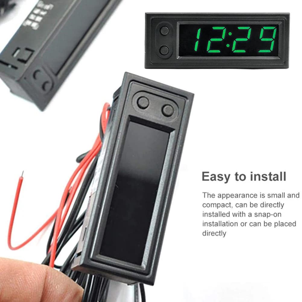 Orologio elettronico 3 in 1 per auto, orologio digitale ad alta precisione, voltmetro, indicatore di temperatura luminoso, parti interne per veicoli