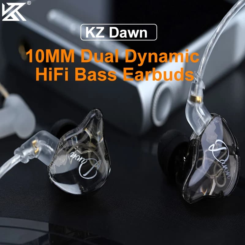 KZ Dawn Auxiliary Wired 10MM Dual Dynamic HiFi Bass Auxiliary Sports Headphones with Noise Cancellation Play heads with replaceable cable