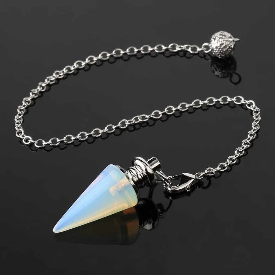 Pendoli a cono in pietra di cristallo naturale per divinazione e radiestesia, pendolo in ametista e quarzo rosa, gioielli spirituali.