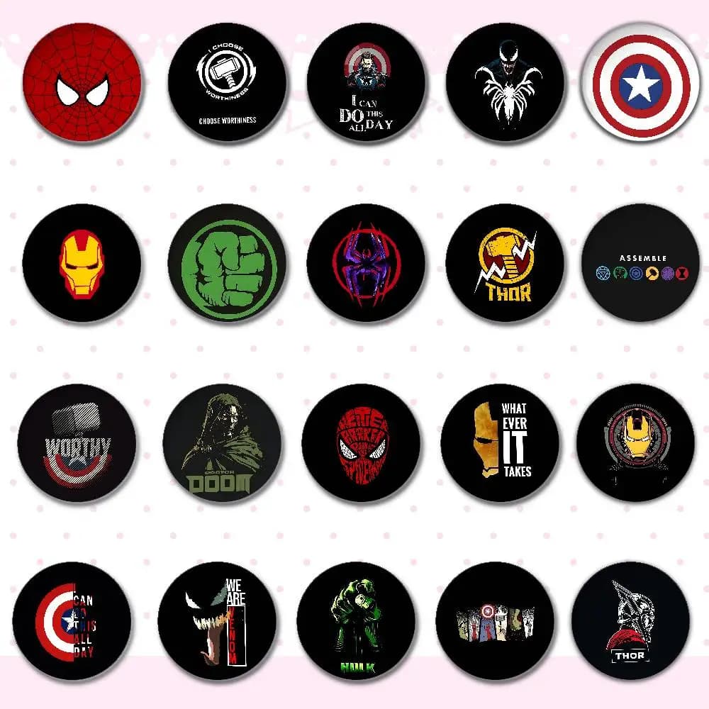 Cool I-Iron S-Spider Man C-Captain H-Hulk Badges Round Brooch Cute Cartoon Idol Cosplay Badges Backpack Clothing Jewelry Pins