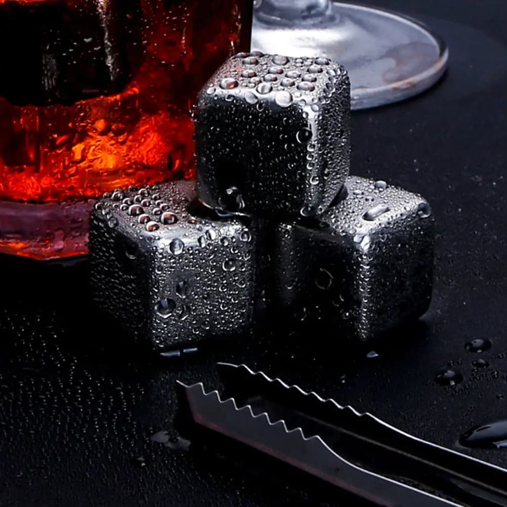 2Sets Stainless Steel Ice Cubes Reusable Whiskey Stones for Drinks Bar Home Gift Set with Clamp Storage Box Whiskey Stones