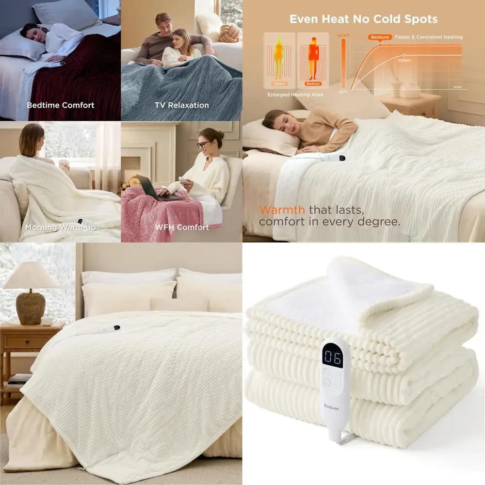Coperta elettrica doppia in morbida flanella a coste con 10 opzioni timer, 6 livelli di calore e spegnimento automatico di 8 ore per il regalo della nonna (62x