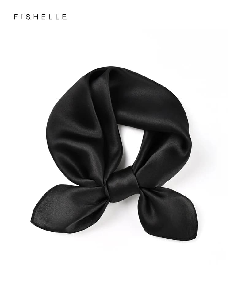 Pure Silk Scarf Black Solid Color Women's scarf scarves scarves small hijab wrapping scarf at women's neck spring autumn