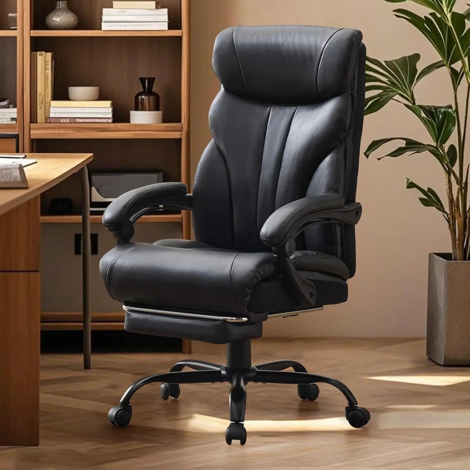 Sedie da Ufficio per Persone Alte e Robuste con Poggiapiedi, Sedia da Gaming Ergonomica Larga 500LBS, 100-135 ° Poltrona Direzionale Reclinabile in Pelle, Personalizzabile