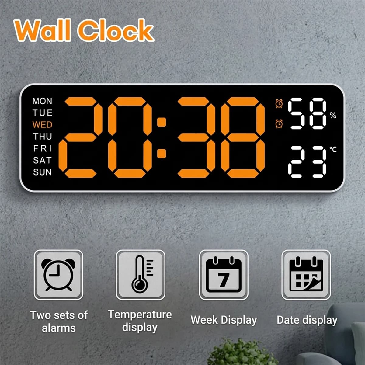 Large Digital Wall Clock USB Powered TEMP Humidity Week Auto Dimmer DST Table Clock 12/24H Electronic LED Alarm Clock Xmas Gift