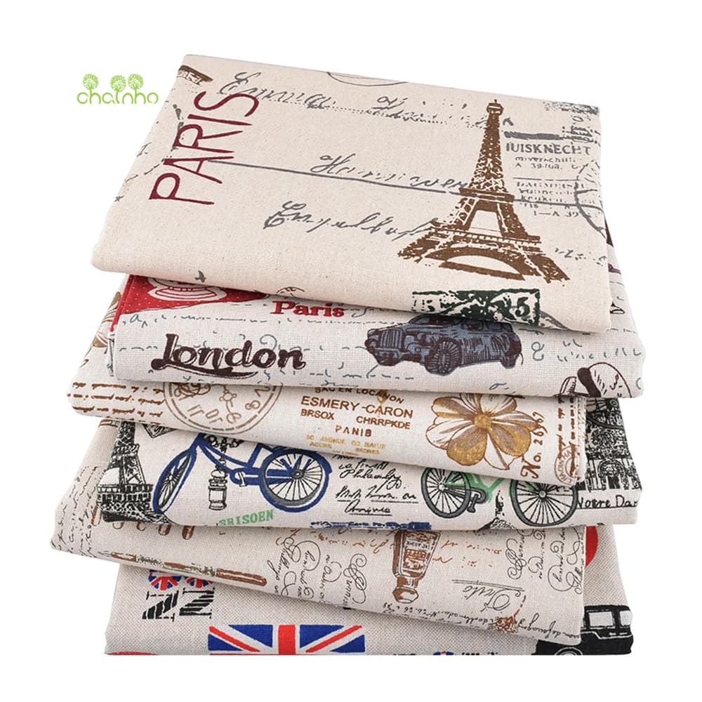 Chainho, Printed Cotton Linen Fabric, Tipped Material for DIY Sewing, Patchwork Cloth for Sofa, Tent, Cushion, Furniture Lining, CL01