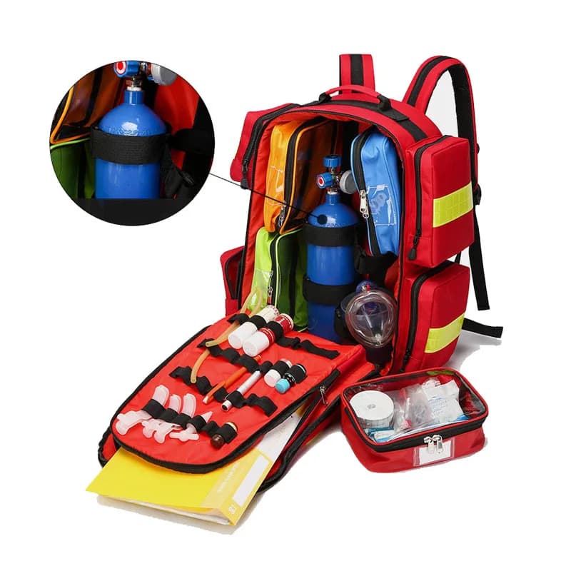 Empty First Aid Kits Medical Rescue Bag Large Capacity 2L Oxygen Bottle Bag Ventilator Backpack Electrocardiogram Bag AED Bag