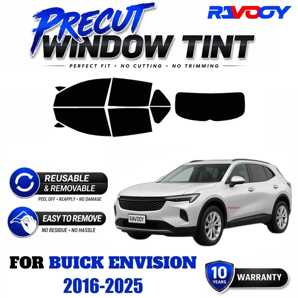 RAVOOY Precut Window Tint, Reusable Removable EPU Film, Custom Fit for Buick Envision 2016-2025, UV Heat Protection