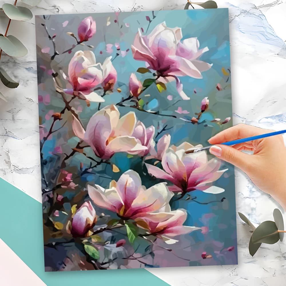 Painting with Momoart numbers with frame, DIY painting with numbers, peach blossom on canvas, home decoration, hand painted