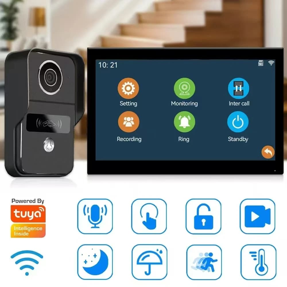 Schermo IPS da 7 pollici 2MP Tuya APP Rifd Videocitofono con telecomando WIFI IP Campanello Citofono Visualizzatore visivo per porta