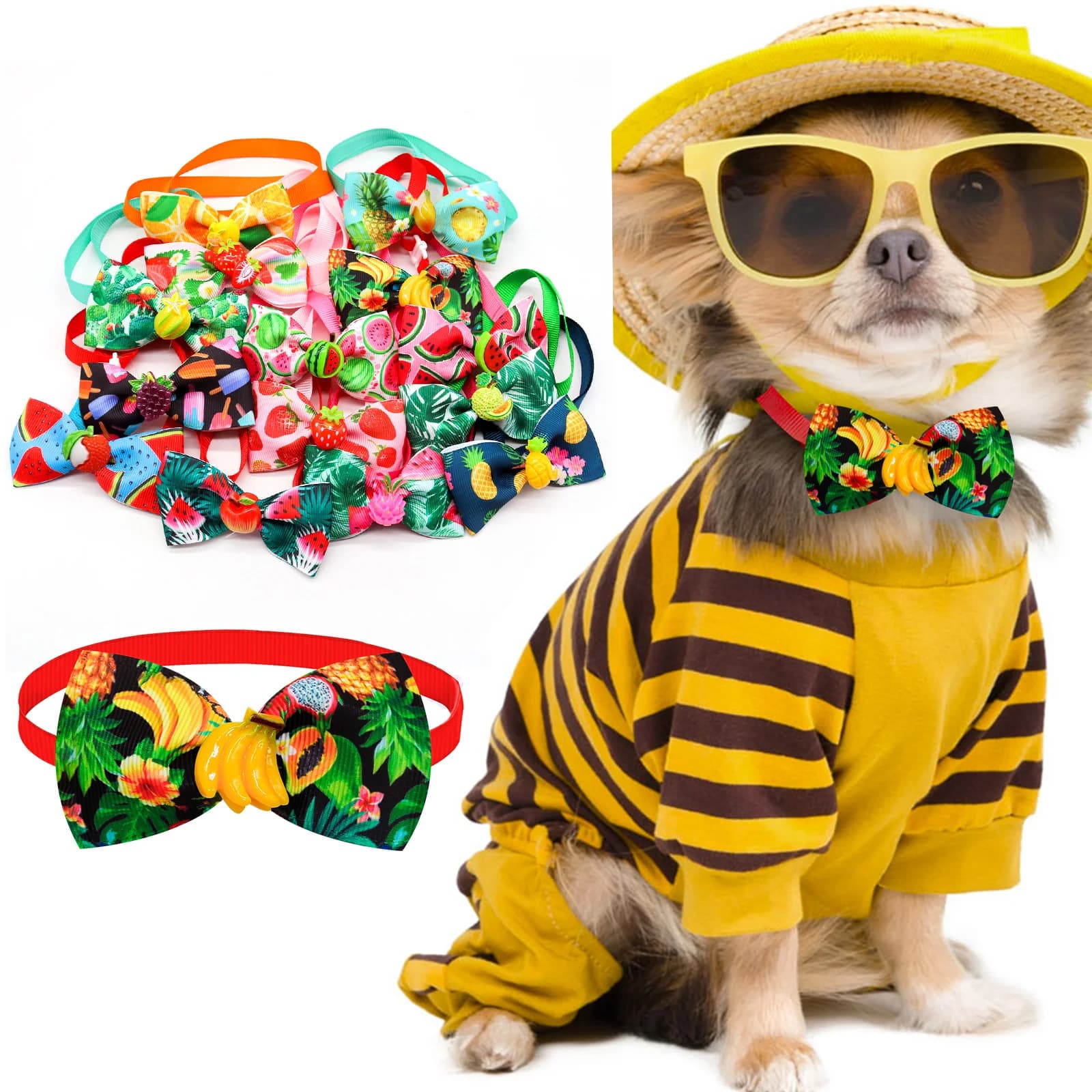 10PCS New Dog Bowties Spring Fruit Style papillon collare per cani Fashion Small Dog Cat Bows per cani accessori per la toelettatura