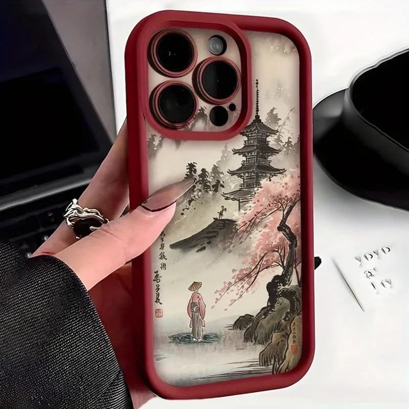 Custodia morbida per telefono tempio e fiori di ciliegio in stile giapponese per iPhone 17 16 11 12 13 14 15 Pro Max XS X XR 7 8 Plus 16E Air Cover