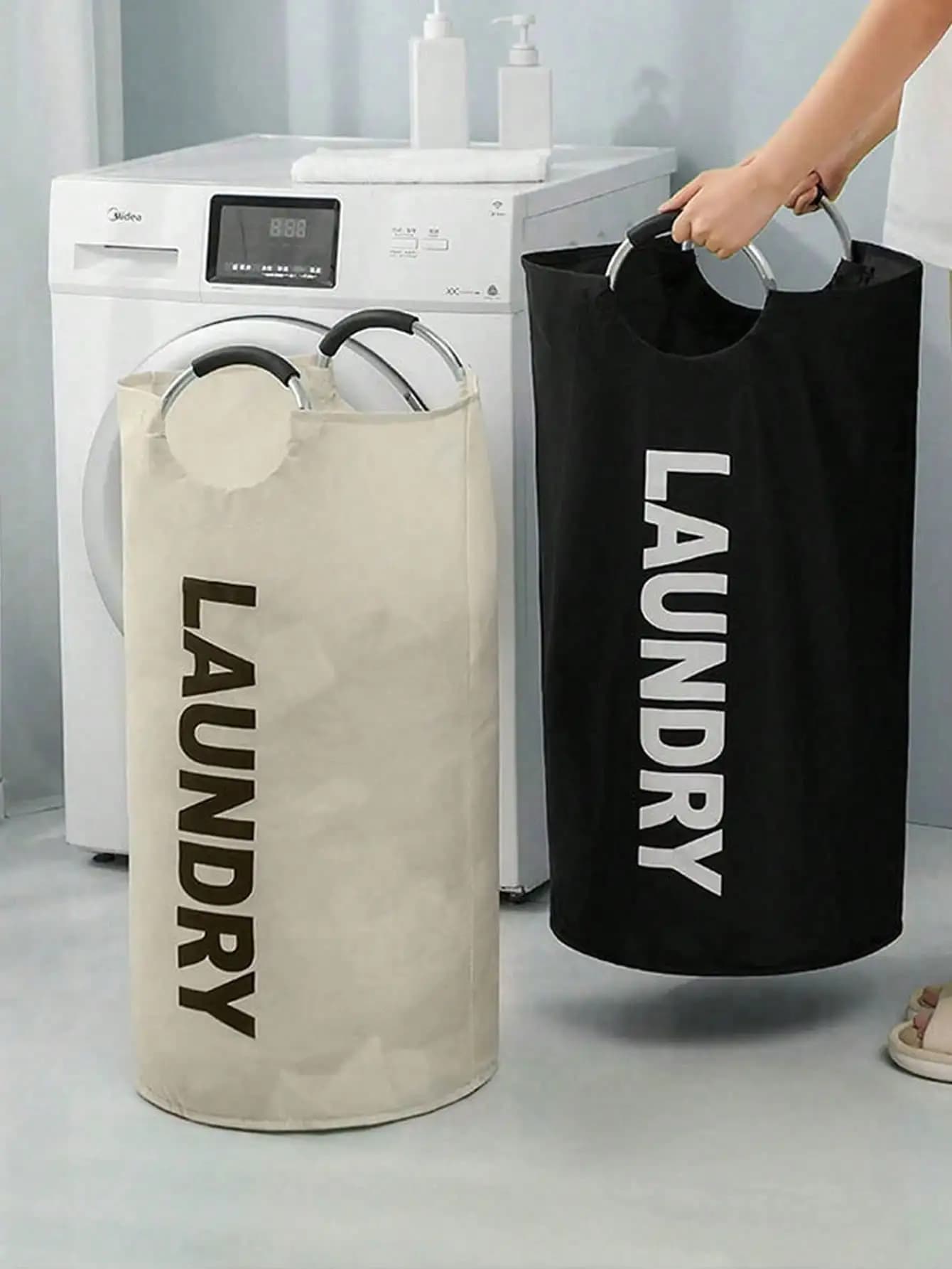 YITAPE Extra Large Foldable Fabric Laundry Hamper with Padded Handles, Space-Saving Round Clothes Storage Basket for All Rooms