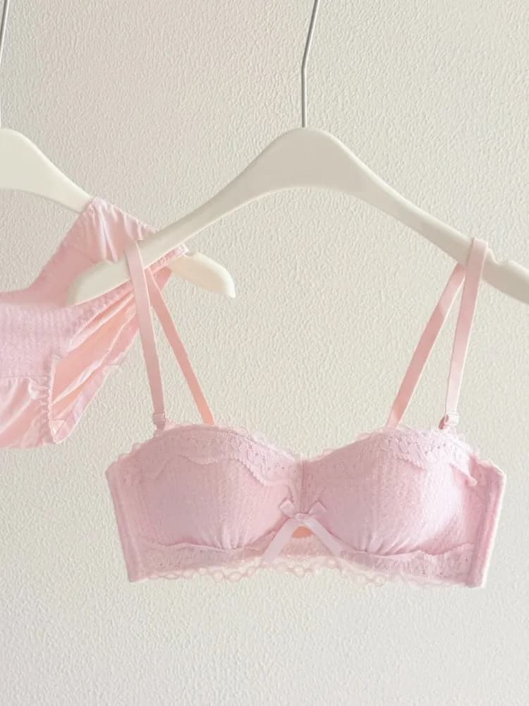 YEMOMO Lace Sexy Lingerie Set Push Up Thick Padded Small Breast Enhance Shaping Half Cup Bra Concealed Brief Intimates Underwear