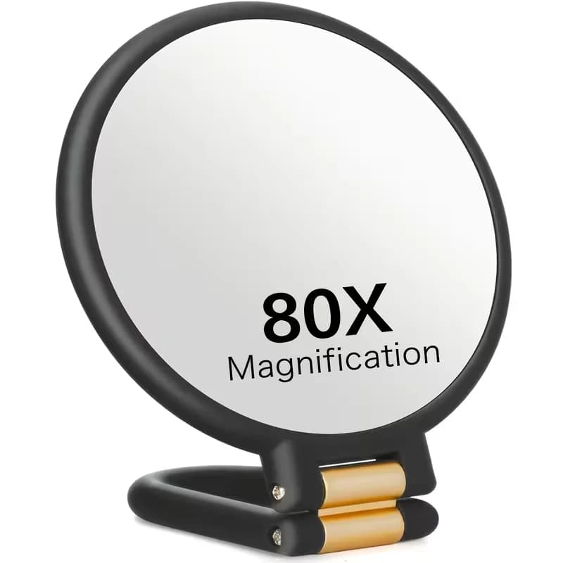 1 portable makeup mirror with double-sided magnification, 1X/80X magnification, high-definition mirror / ABS material, can be carried by hand, folding or hanging as a table mirror, can be hung in the bathroom - Suitable for bathroom mirrors, table makeup, skin care, mascara application, black and acne removal points, shaving, skin condition display, etc