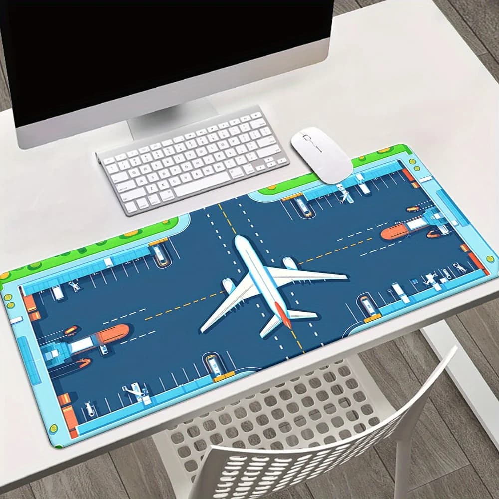 Tappetino per Mouse a Forma di Pista Aeroportuale, Grande e Esteso, Base in Gomma Resistente per Gaming, Ufficio e Setup PC