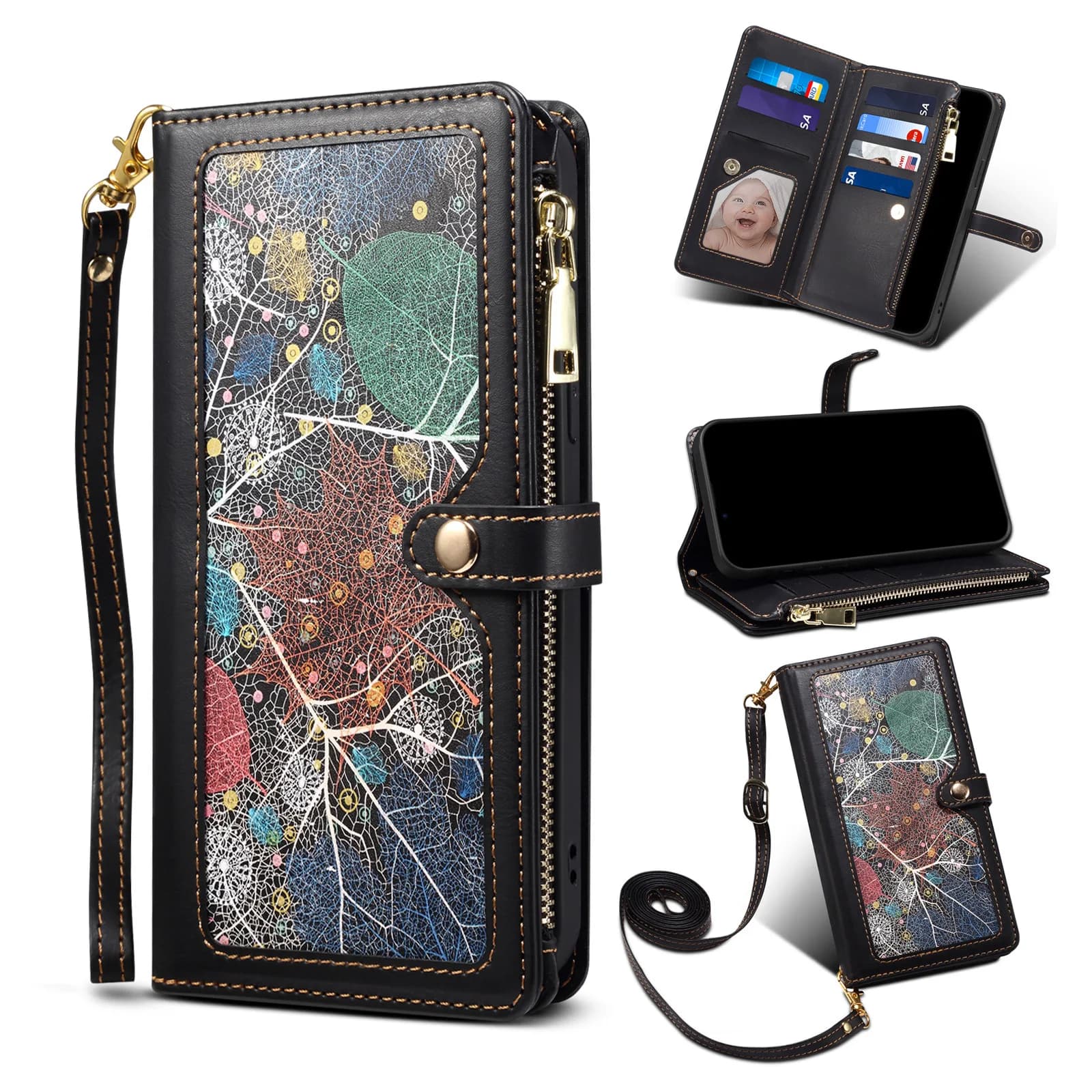 Custodia a libro con cerniera a portafoglio per OnePlus 13R 13 12R 12 11R 11 10 9RT 9 8T 8 7T Pro Crossbody RFID Blocco cordino in pelle Flip Cover