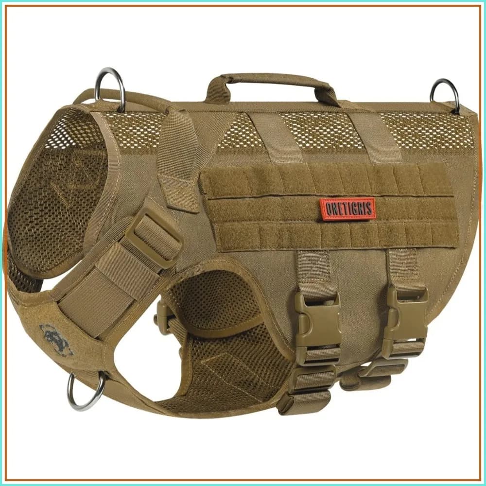 Tactical Dog Harness No Pull, Mesh Military Vest with Handles for Medium Dogs, Breathable Molle Service Vest for Walking Hiking Training (M, Brown)