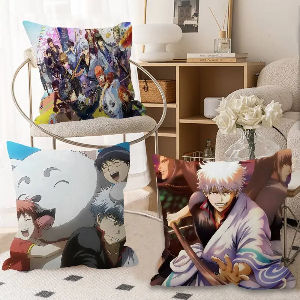 Divertenti cuscini decorativi per la casa con immagini e testo personalizzati GINTAMA giapponesi, regali per la casa 45x45 cm