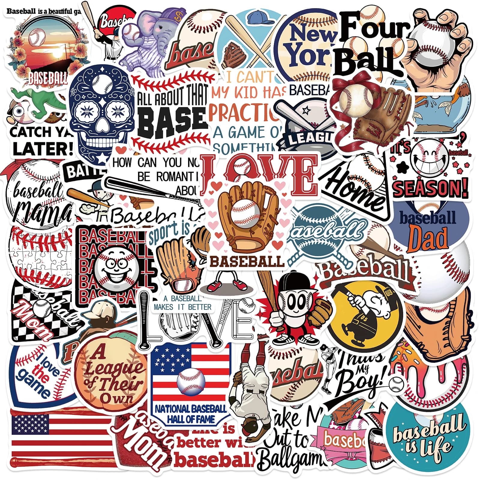 50 pieces fantastic sports stickers baseball decal decal vinyl waterproof for adults kids notebook water bottle laptop luggage phone guitar