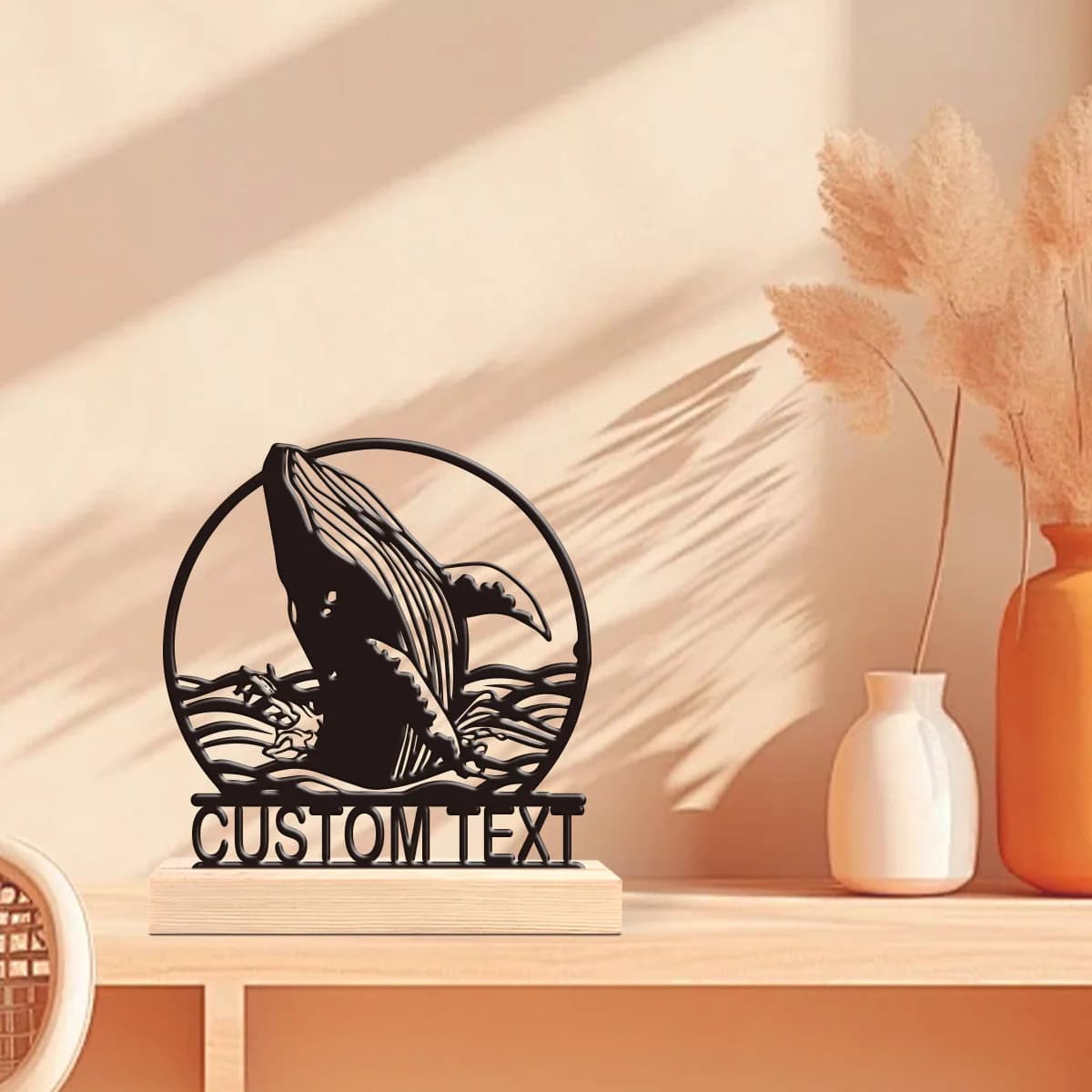1pc Personalized Iron Desktop Ornament Custom Name Equipped with Wooden Base Art Decoration, Desktop Decoration